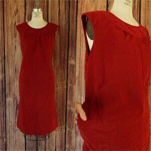 Vintage 1980s Dress With Pockets, Red Corduroy Shaker Sport Frock, Size 36
